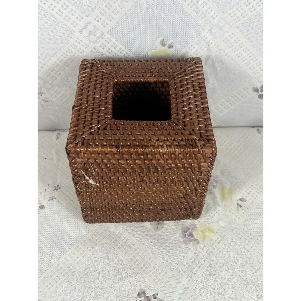 Vintage Wicker Rattan Wood Square Tissue Box Cover Holder‎ Tropical Coastal